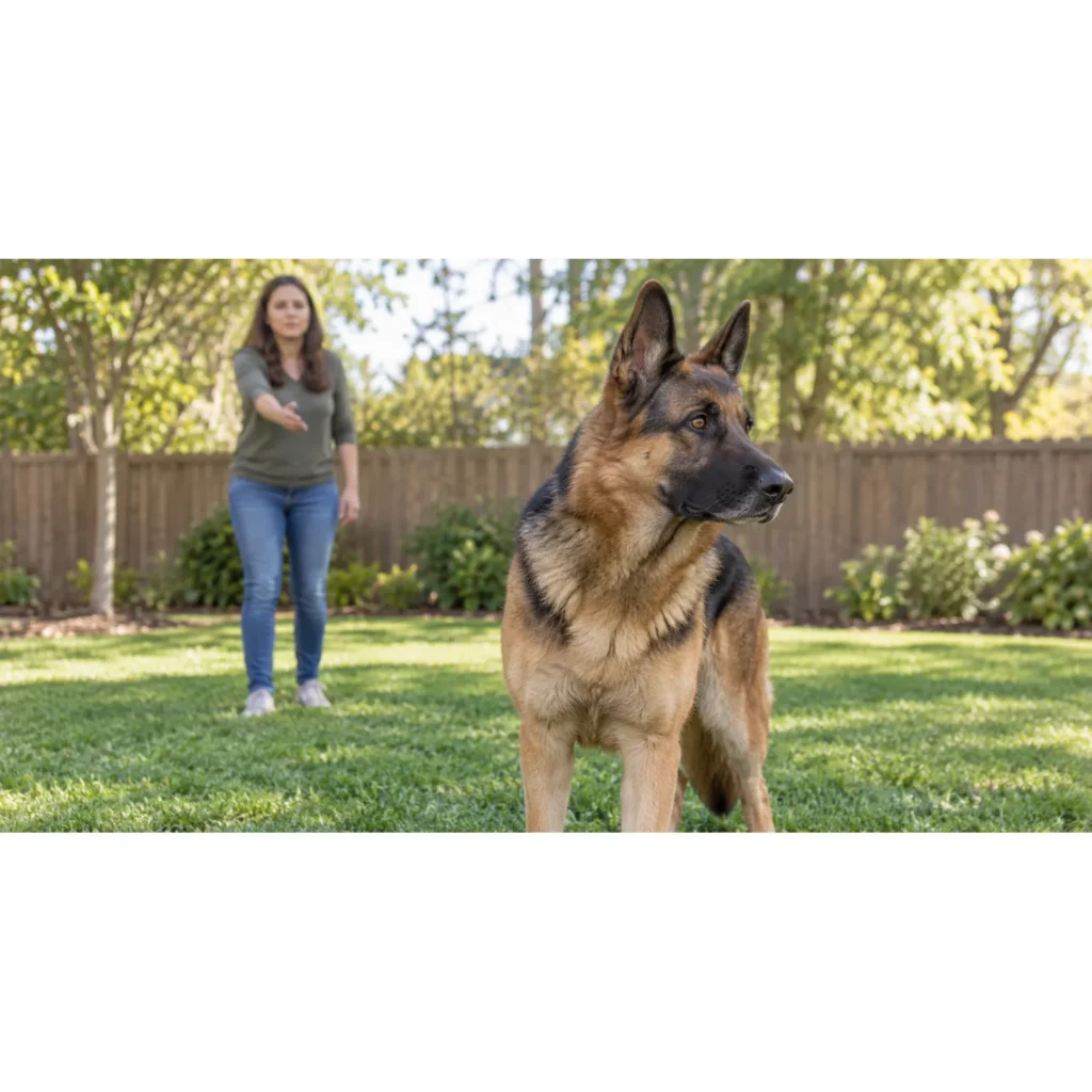 Why Does My Dog Ignore Me When I Call? 7 Reasons and How to Fix It german shepherd ignoring owner when called during recall training in a backyard